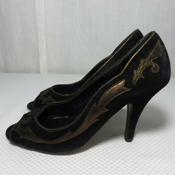 Lulu Guinness 8.5 London Black Peep Toe Heels Shoe - Picture 7 of 8